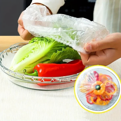 100pcs Disposable Food Cover Kithchen Refrigerator Fruit Food Stretch Leftovers Protection Flim Dustproof Bowls Cups Caps Bag